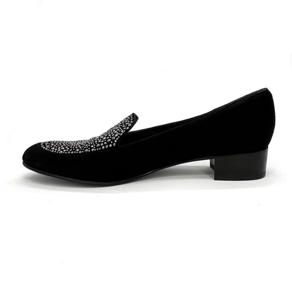Stuart Weitzman “Studsalot” Black Suede Loafers Size 9.5 Flats Crystal Studs EUC - Picture 7 of 13